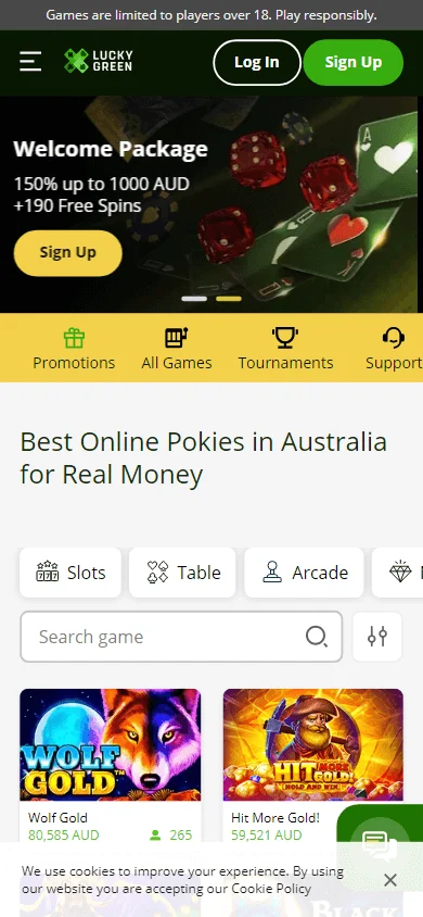 Luckygreen Casino mobile browser experience for Australian players